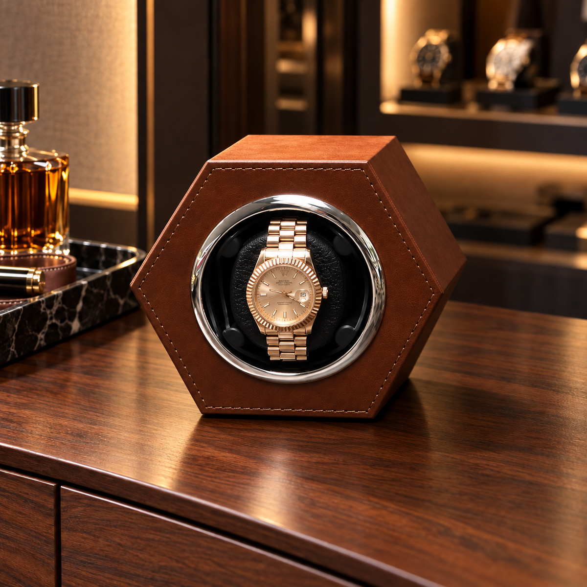 Prisme Cognac redressé, face verticale, avec une montre