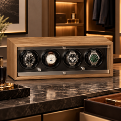 Atelier 4 montres, bois clair et intérieur noir