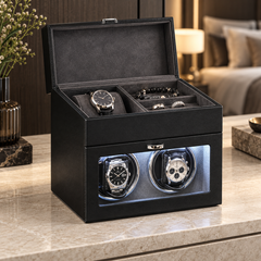 Écrin remontoir 2 montres et coffret à bijoux, intérieur gris anthracite