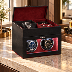 Écrin remontoir 2 montres et coffret à bijoux, intérieur bordeaux