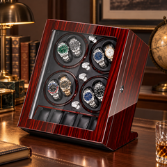 Écrin Oblique bois rouge noir, 8 montres en rotation et 5 rangements