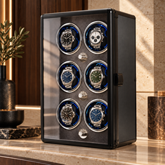 Orbite 6 montres noir graphite, stries fines