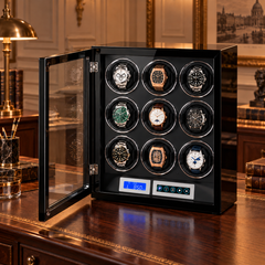 Remontoir Souverain 9 montres — vue ouverte, dessus plat